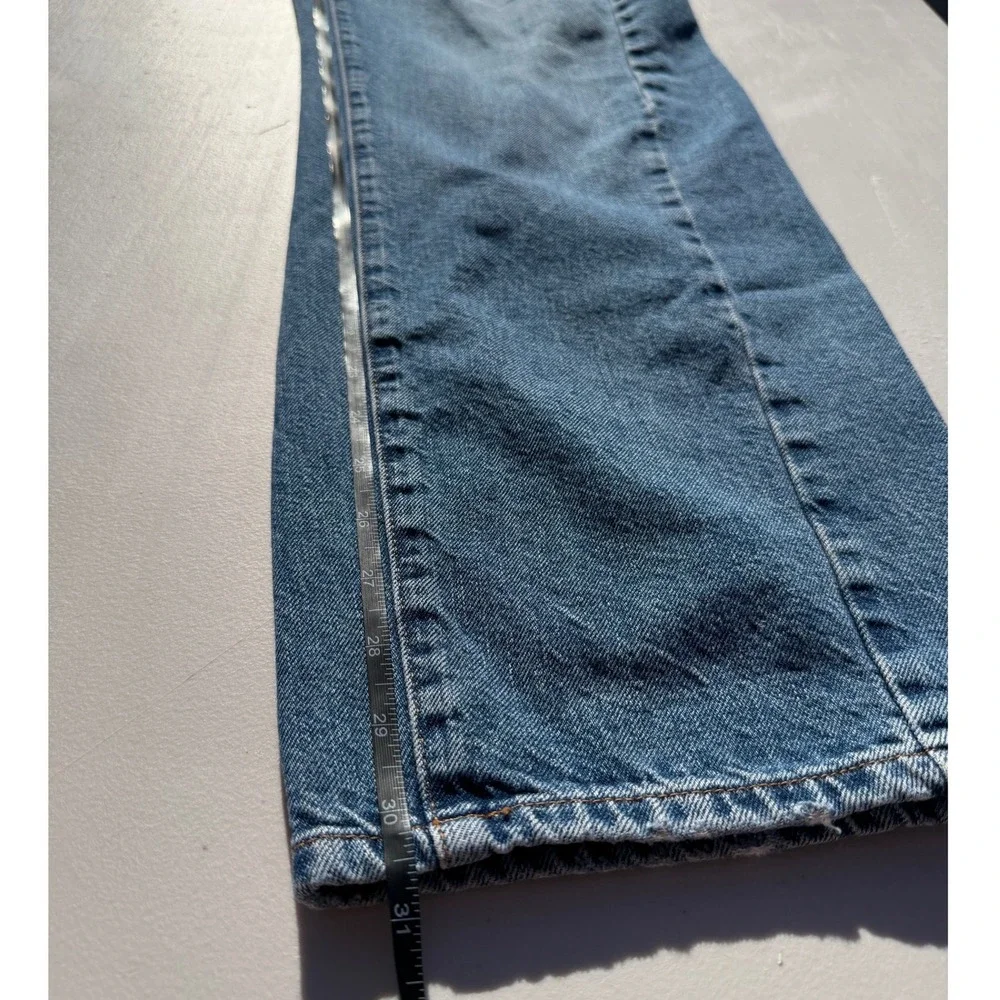 Madewell Curvy Pieced Barrel-Leg Jean Blue Denim Button Fly High Rise Size 28